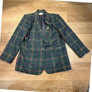 Vintage Designs by Derek Martin Christmas Plaid Wool Blazer with Pin Size 16